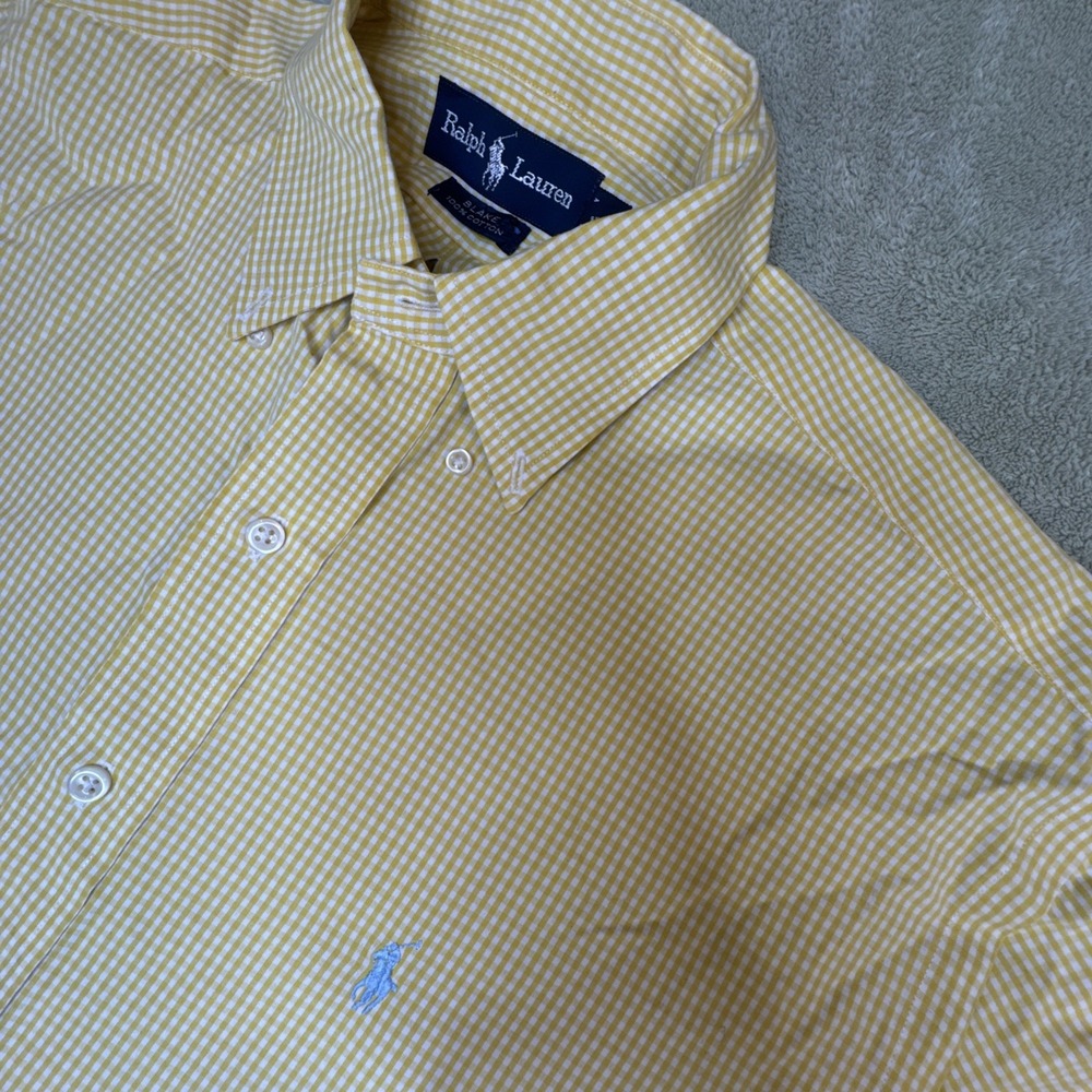 Ralph Lauren Yellow Gingham Short Sleeve Shirt Blake Preppy Summer CLassic M Men